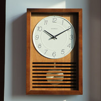 DODEKA 多帝家 日式復古掛鐘客廳時尚中式方形搖擺時鐘簡約木座鐘裝飾石英鐘表 深棕色 DOH-22011 15英寸