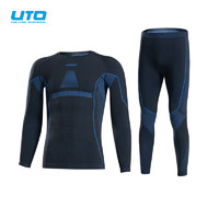 UTO 悠途 壓縮速干衣男款功能內衣滑雪登山戶外運動保暖套裝 黑藍色 XL