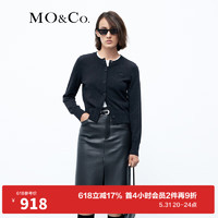 MO&Co.【绵羊毛×山羊绒】学院风美拉德针织开衫收腰短款上衣 炭黑色 M/165