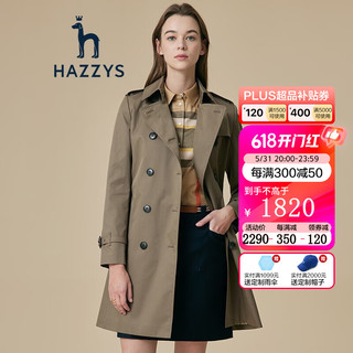 HAZZYS哈吉斯女装 秋季款风衣女经典中长款双排扣风衣ASWSH02CH01