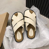 曼语纯 时尚包头拖鞋 米色 36