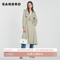 SANDRO女装法式通勤复古风油灰色长款风衣外套SFPOU00527 17/油灰色 38