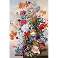 御贡坊 瓶中牡丹 1000片木质拼图世界名画装饰画创意玩具 花卉5号木质500片分区版