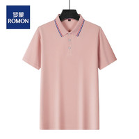 ROMON 罗蒙 夏季男士翻领短袖polo衫纯色T恤企业文化衫 粉色 M（110~125斤）