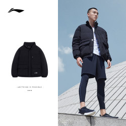 lining李宁羽绒服鸭绒男子刺绣立领短羽绒外套aymt353