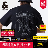 杰克·琼斯（JACK&JONES）夏季达芬奇联名略宽松百搭舒适印花圆领短袖T恤男装224201203 黑色PURE BLACK 常规 185/104A/XL