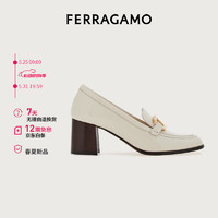 菲拉格慕（Ferragamo）女士白色Gancini高跟乐福鞋 0769317_1D _ 55/36 