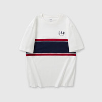 Gap 盖璞 男女款纯棉撞色宽条纹圆领短袖T恤宽松上衣 465654 白色 M