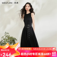 WESTLINK 西遇 黑色小众设计酷飒风连衣裙女2024春季新款铆钉收腰显瘦裙子 黑色 S