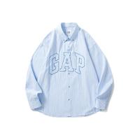 Gap 盖璞 男女装2024夏季时尚logo条纹长袖衬衫宽松廓形上衣461250 蓝色 L