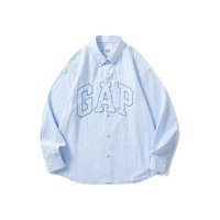 Gap 盖璞 男女装2024夏季时尚logo条纹长袖衬衫宽松廓形上衣461250 蓝色 XXL