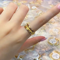 三生三世钛钢戒指女素圈小众情侣戒指 金色3只套装