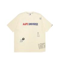 Aape 男士涂鸦效果印花街头潮流宽松短袖T恤 1430XXM 米白色 M