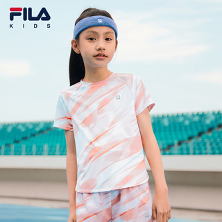 FILA 斐乐童装儿童套装2024夏季女童透气运动T恤短裤 满印二-PZB 150cm