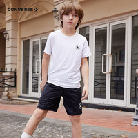 匡威（Converse）儿童套装T恤短袖短裤速干套装2024夏季中大童男女童两件套套装 纯白色 140/68