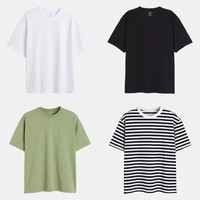 H&M HM 男装T恤24夏季凉感COOLMAX®透气重磅宽松圆领短袖0948441