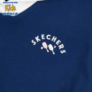 Skechers斯凯奇童装女童针织连衣裙夏季舒适干爽透气百搭休闲裙L224G047 蔚蓝色/00QP 130cm