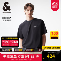 杰克·琼斯（JACK&JONES）夏季男士略宽松版型字母胶印设计休闲圆领短袖T恤224201190 黑色E41 常规 黑色E41