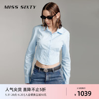 MISS SIXTY2024夏季长袖衬衫女翻领短款单排扣休闲百搭街头风 蓝色 M