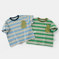 齐齐熊 cicibear男童T恤短袖条纹圆领儿童夏款2024宝宝撞色夏装打底衫 晴空蓝 110cm