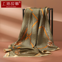 上海故事 真絲大方巾絲巾女士100%桑蠶絲緞面圍巾春禮盒款 騎士皮帶-綠色