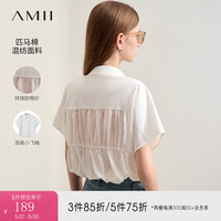 AMII2024夏匹马棉混纺拼欧根纱翻领连袖衬衫女宽松短袖白衬衣 米白 170/92A/XL