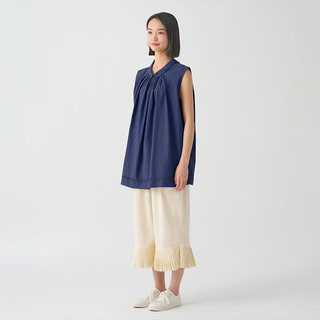 无印良品（MUJI）IDEE 女式 平纹 无袖罩衫 上衣女款夏季 棉麻 背心GAD11C4S 藏青色 L (165/88A)