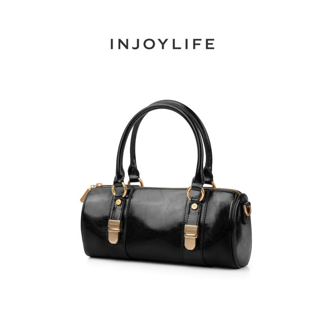 INJOYLIFE 锁扣法棍包女新款复古手提小圆筒包包通勤单肩斜挎包