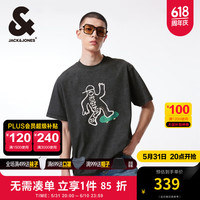 杰克·琼斯（JACK&JONES）夏季男潮流宽松圆领印花刺绣罗纹上衣短袖T恤男款224201252 黑砂色E44 常规 黑砂色E44 180/100A/L