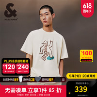 杰克·琼斯（JACK&JONES）夏季男潮流宽松圆领印花刺绣罗纹上衣短袖T恤男款224201252 白帽灰A03 常规 白帽灰A03 165/88A/XS