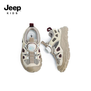 Jeep吉普儿童夏季运动凉鞋包头防滑男童涉水鞋女童2024中大童鞋子 米卡其 32码  鞋内约长20.7cm