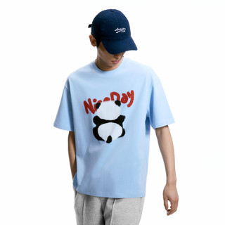 GXG奥莱双色熊猫趣味印花短袖T恤 蓝色 165/S