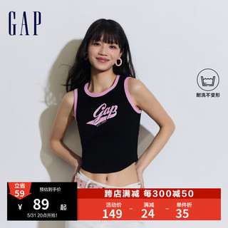 Gap女装2024夏季撞色logo罗纹弹力轻薄短袖针织背心873961 黑色 165/84A(M) 亚洲尺码