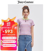 JUICY COUTURE【新中式】橘滋POLO衫女24夏季美式休闲百搭彩条针织短袖T恤 浅紫色 M
