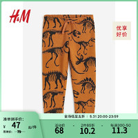 H&M 童装男童裤子印花柔软加绒松紧腰慢跑裤1169150 棕色/恐龙 130/59