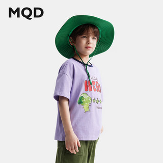 马骑顿（MQD）MQD童装男童撞色纯棉短袖T恤24夏装儿童卡通印花学院风体恤 灰紫 160cm
