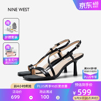 NINE WEST 玖熙 时尚罗马女凉鞋优雅方头露趾绊带细高跟鞋NN228003FK 黑色 39