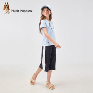 暇步士（Hush Puppies）童装儿童女大童2024夏季轻薄透气抑菌甜美舒适感POLO衫短袖 冰晶蓝 160cm