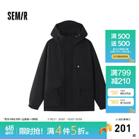 森马（Semir）外套男2024秋季户外三防宽松连帽夹克插肩袖大口袋工装潮 黑色90001 160/80A/XS