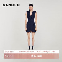 SANDRO2024夏季女装无袖西装领收腰百褶连衣裙短裙SFPRO03581 D234/深蓝色 34