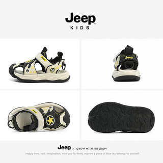 Jeep男童运动凉鞋儿童鞋子镂空包头中大童夏款2024男孩沙滩鞋 黑/黄 30码 鞋内约长19.1cm