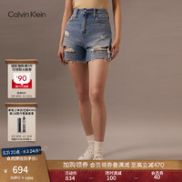 Calvin Klein Jeans24春夏女士潮流性感ck破洞刺绣纯棉牛仔短裤ZW02396 1A4-牛仔浅蓝 26
