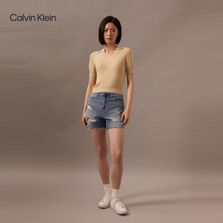 Calvin Klein Jeans24春夏女士潮流性感ck破洞刺绣纯棉牛仔短裤ZW02396 1A4-牛仔浅蓝 25