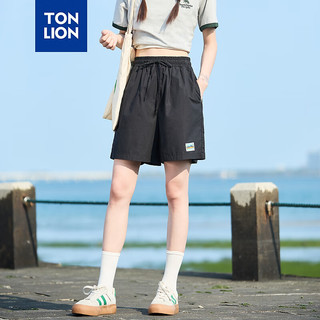 唐狮 TONLION2024女宽松休闲净色织标短裤TB 黑色 L