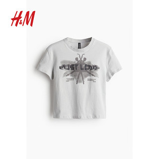 H&M2024夏季女装时尚休闲百搭柔软棉质汗布印花T恤1198432 浅灰色/芭蕾舞演员 155/80 XS