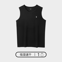 花花公子背心男冰丝夏季高弹力运动背心吸汗透气打底汗衫 黑色 XXL