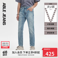 ABLE JEANS【大V裤】男士水洗宽松立体膝舒适破洞牛仔裤男801587 复古天晴蓝 34/34