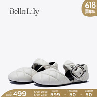 Bella Lily2024夏季新款温柔小香风玛丽珍鞋女菱格单鞋羊皮平底鞋