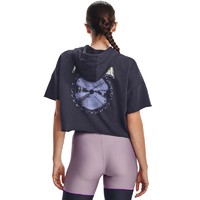 安德玛 官方奥莱UA 强森女子跑步健身训练运动连帽半袖露脐卫衣T恤