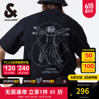 杰克·琼斯（JACK&JONES）夏季达芬奇联名略宽松百搭舒适印花圆领短袖T恤男装224201203 黑色PURE BLACK 常规 190/108A/XXL